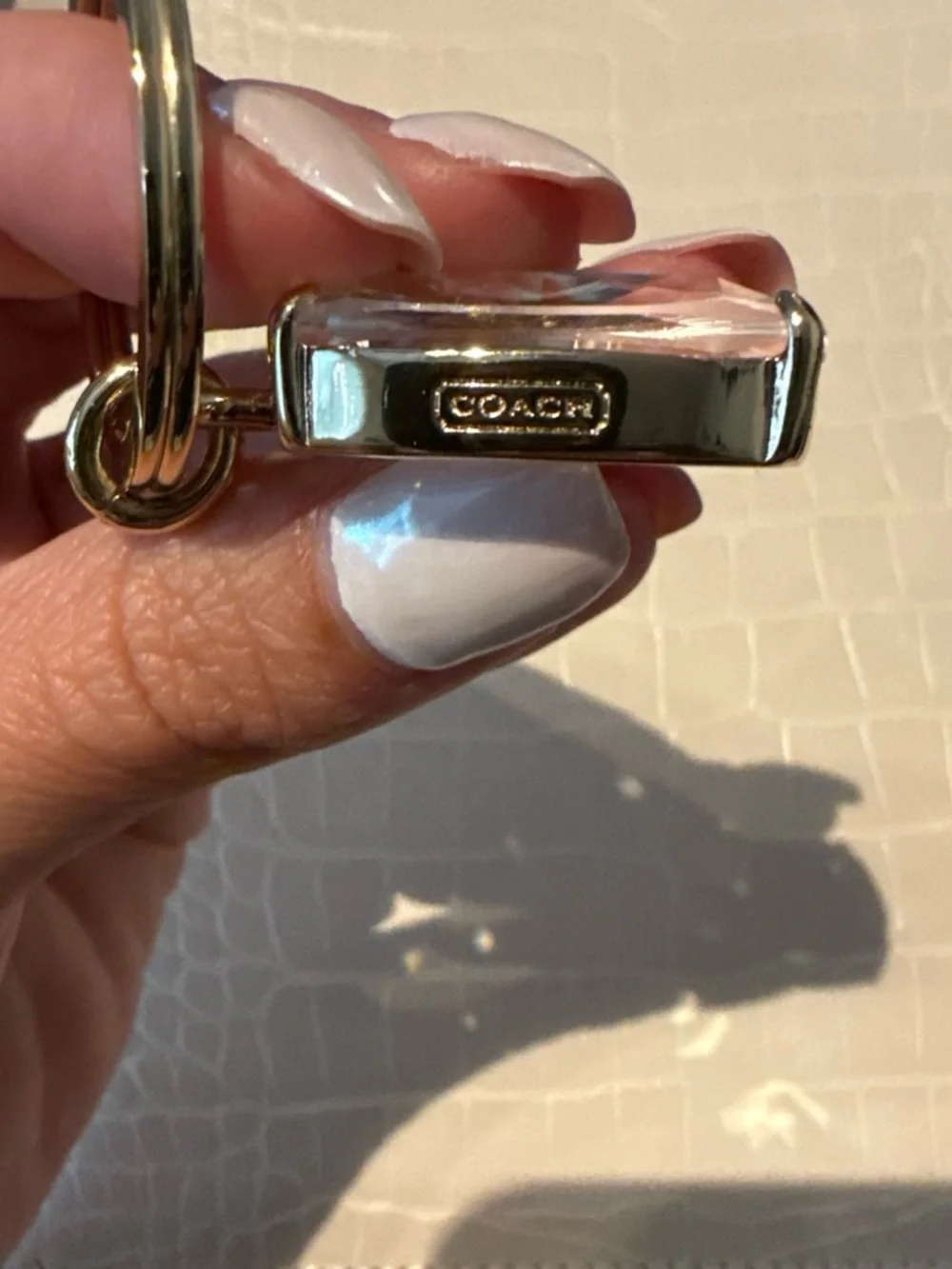 Coach Clear Crystal Keychain with Gold Tone Ring